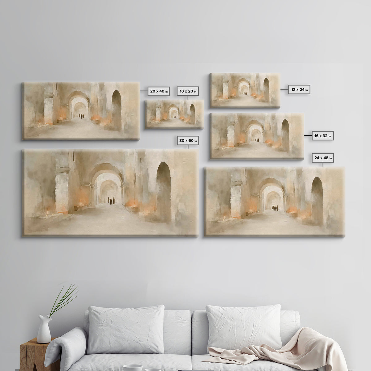 Quiet Cloister Path, Framed Canvas Print, Christian Art Canvas, Christian Wall Art, Minimalist Christian Art, Christian Painting, Christian