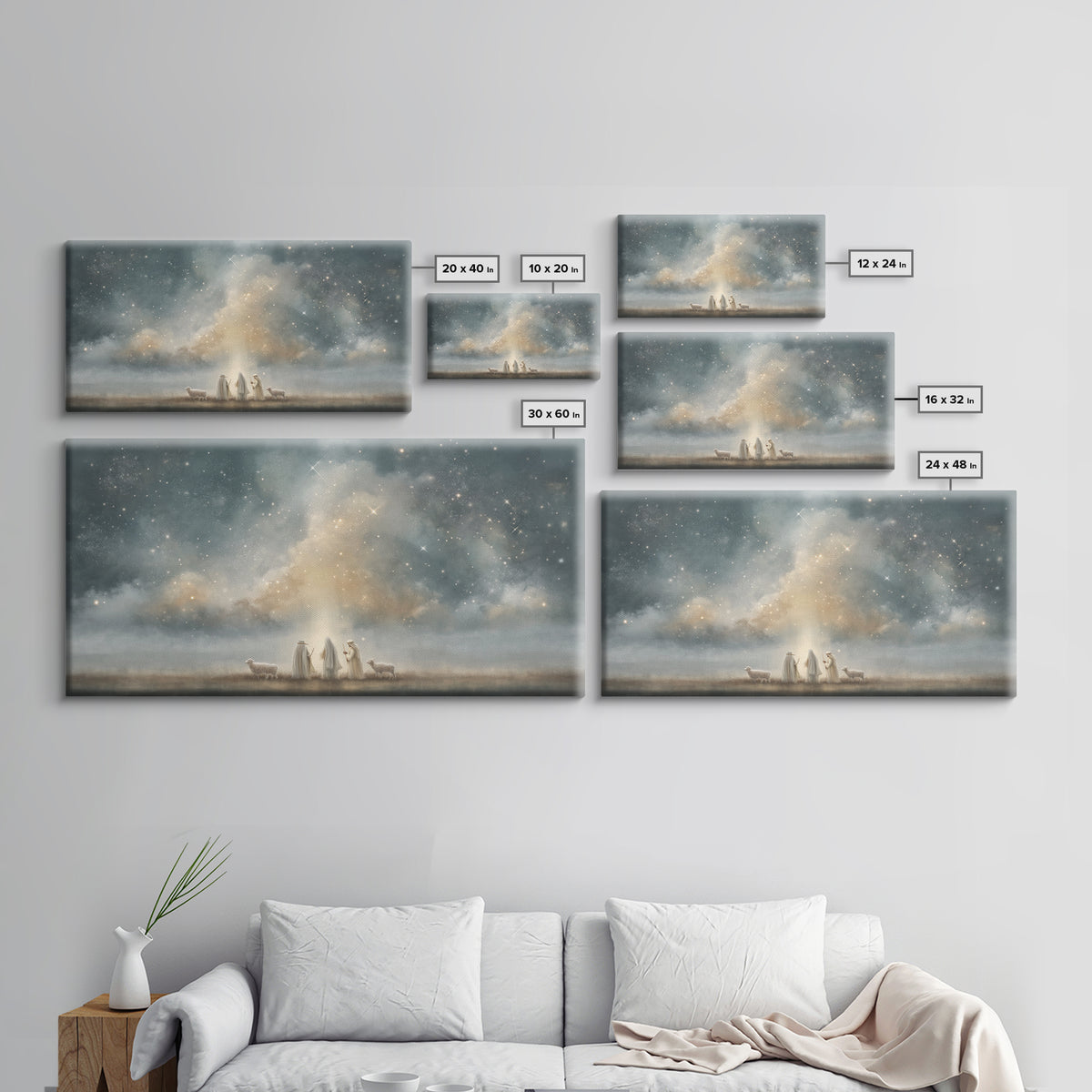 Starry Night Shepherds - Framed Canvas Print - Christian Wall Art - Christmas Art - Christian Art Canvas - Jesus Painting - Faith