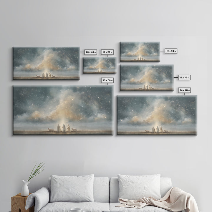 Starry Night Shepherds - Framed Canvas Print - Christian Wall Art - Christmas Art - Christian Art Canvas - Jesus Painting - Faith