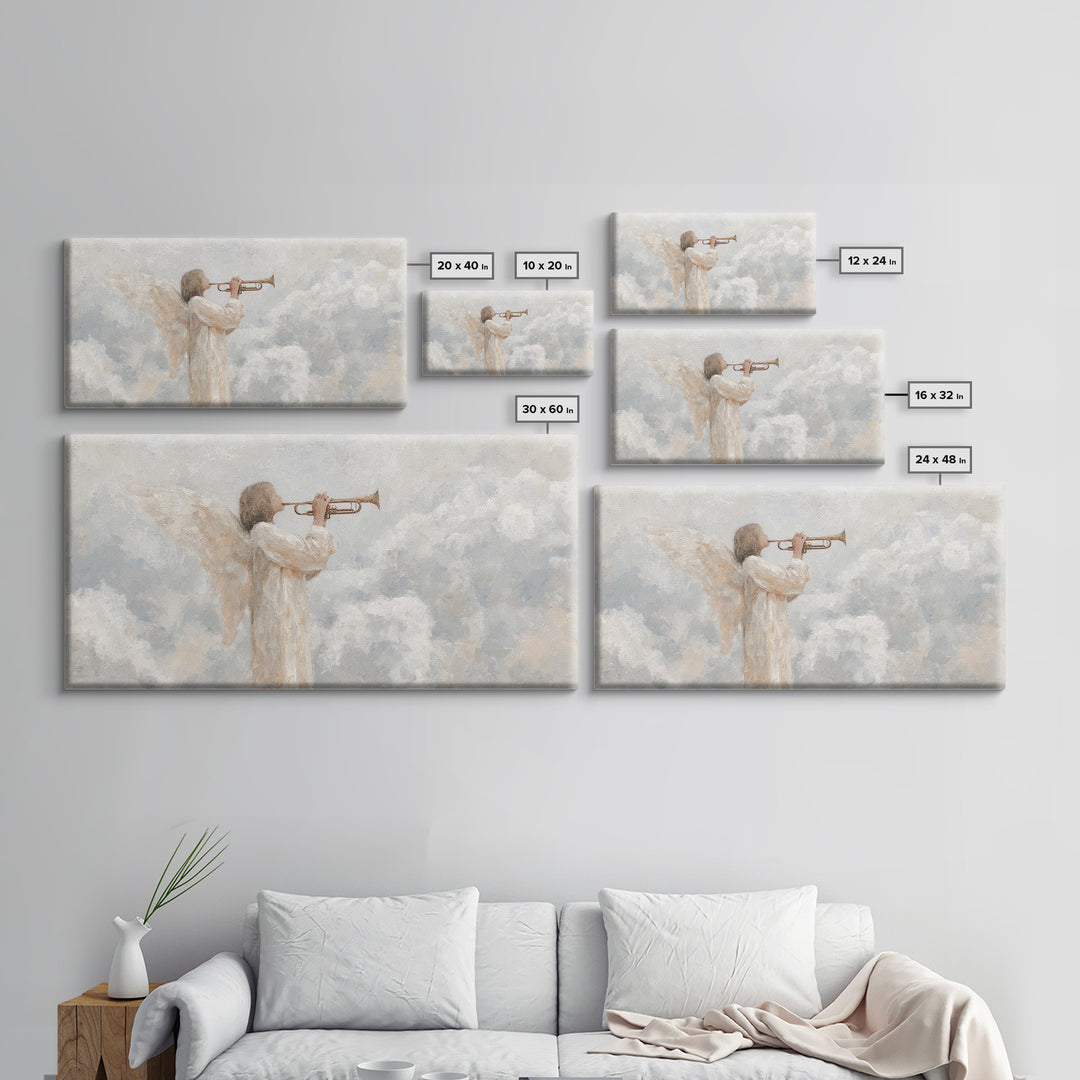 Soft Trumpet Grace, Framed Canvas Print, Christian Wall Art, Christian Christmas Art, Christian Art Canvas, Christmas Art, Christian Art