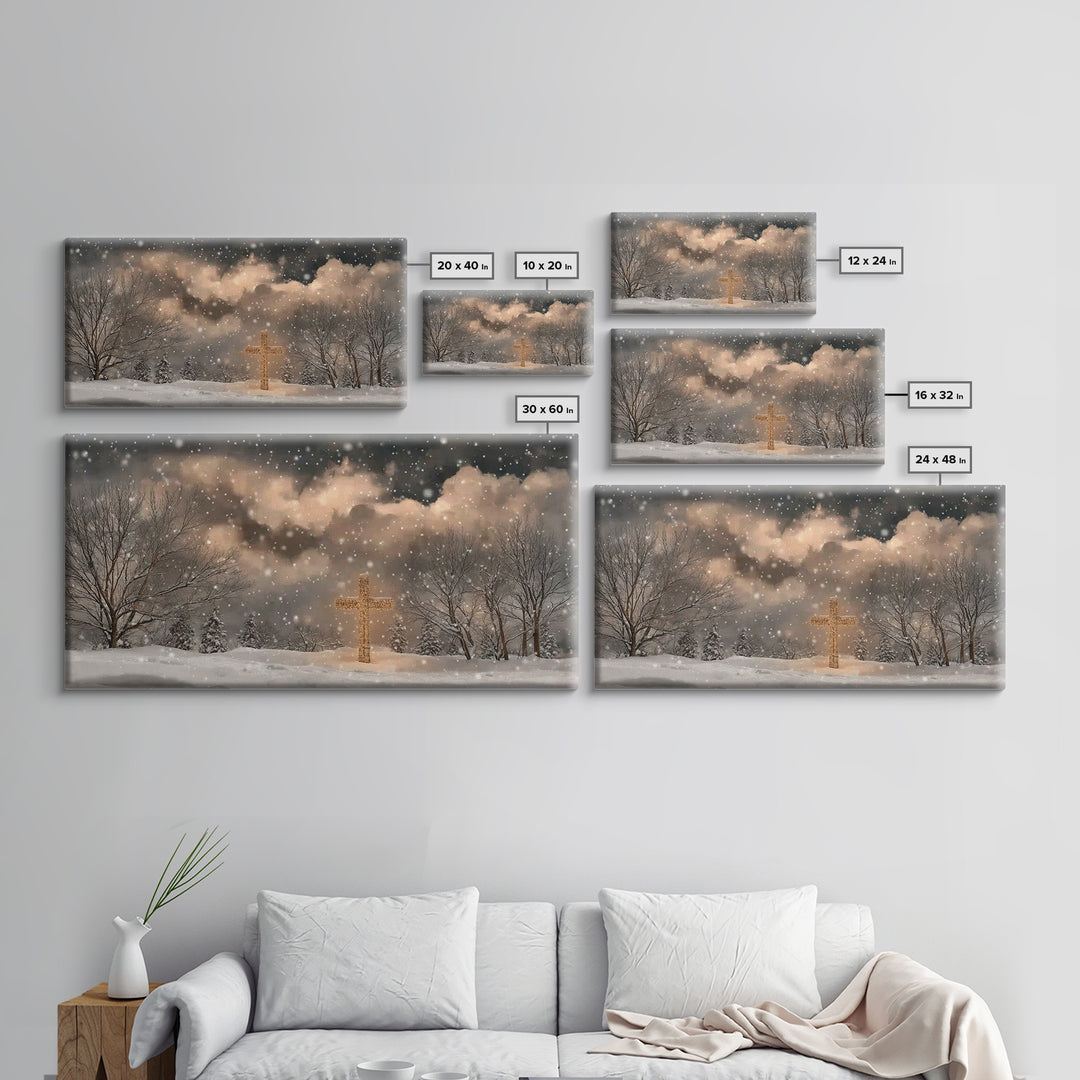 Snowbound Grace – Framed Canvas Print – Christmas Wall Art – Christian Art Canvas – Moody Christmas Art – Christian Painting