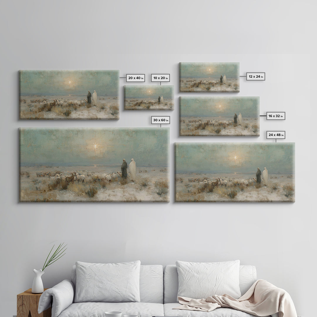 Shepherds And Glory , Framed Canvas Print, Christian Art Canvas, Christian Wall Art, Christian Christmas Art, Christmas Decor, Jesus Painti