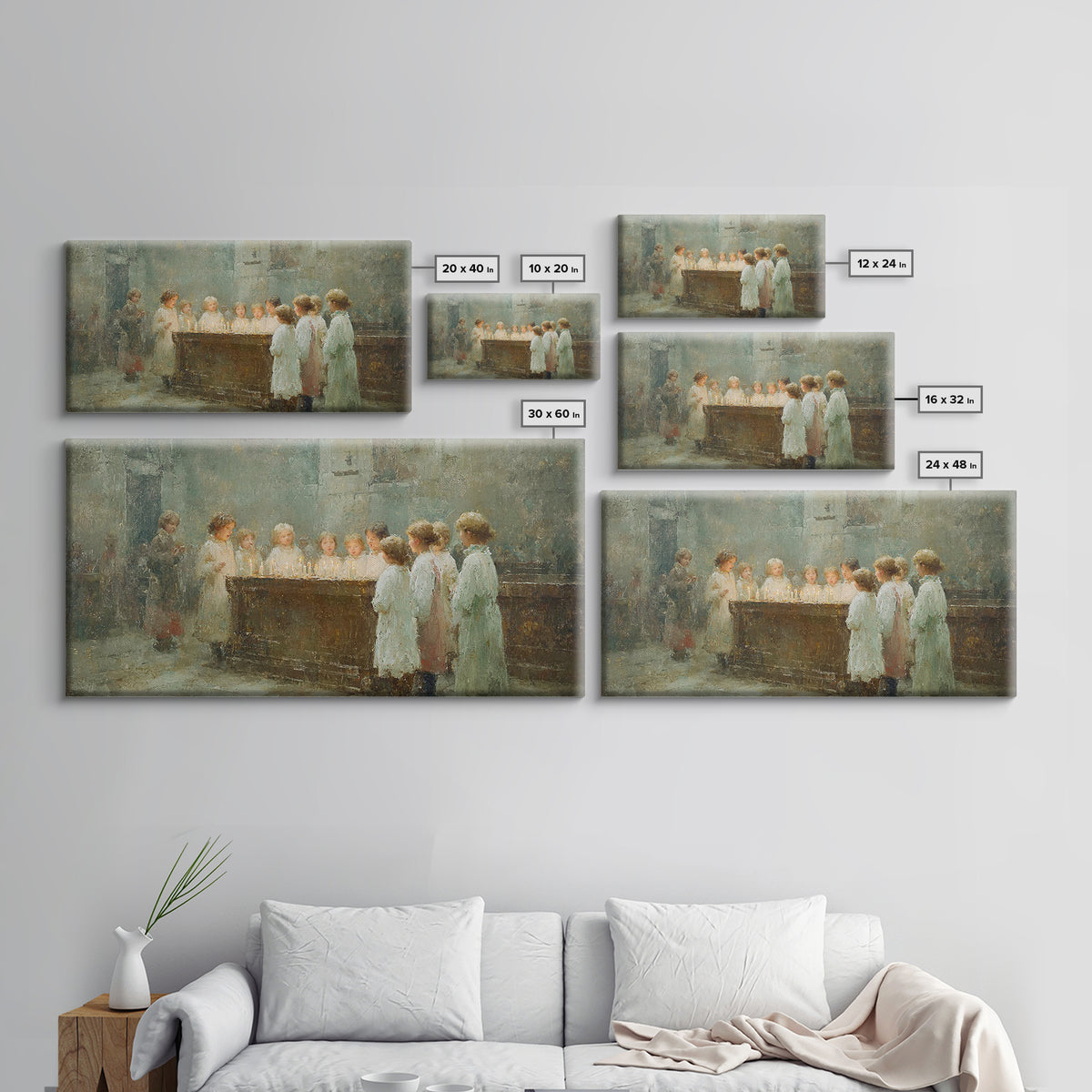 Little Lights Gathered – Framed Canvas Print – Christian Christmas Art – Christmas Wall Art – Christian Art Print – Vintage Christmas Art –