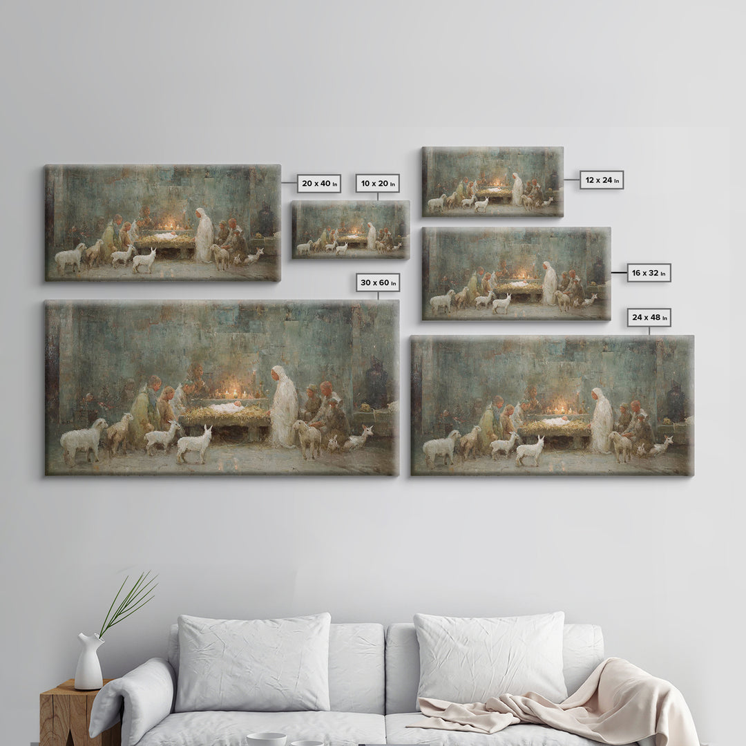 Shepherds At Dawn, Framed Canvas Print, Christian Wall Art, Christian Art Canvas, Jesus Painting, Christian Christmas Art, Christian Art