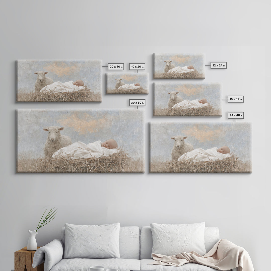 Little Lamb Grace – Framed Canvas Print – Christian Art Canvas – Jesus Painting – Christian Christmas Art – Christian Wall Art – Canvas