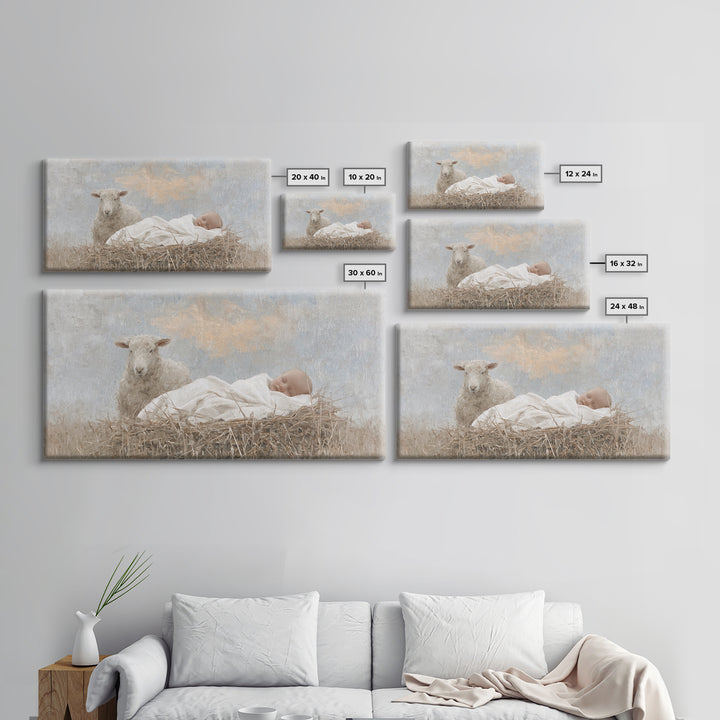 Little Lamb Grace – Framed Canvas Print – Christian Art Canvas – Jesus Painting – Christian Christmas Art – Christian Wall Art – Canvas