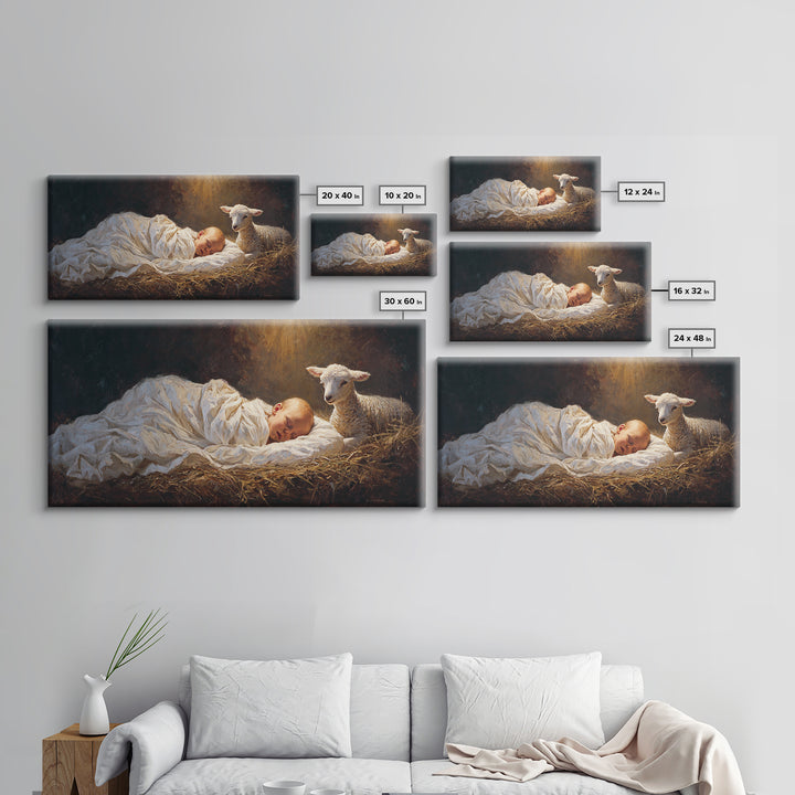 Silent Manger Light | Framed Canvas Print | Christian Art Canvas | Christmas Wall Art | Jesus Painting | Modern Christian Art | Christian G