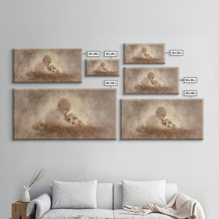 Divine Cradle Peace, Framed Canvas Print, Christian Christmas Art, Christian Wall Art, Jesus Painting, Christian Art Canvas, Christmas Deco