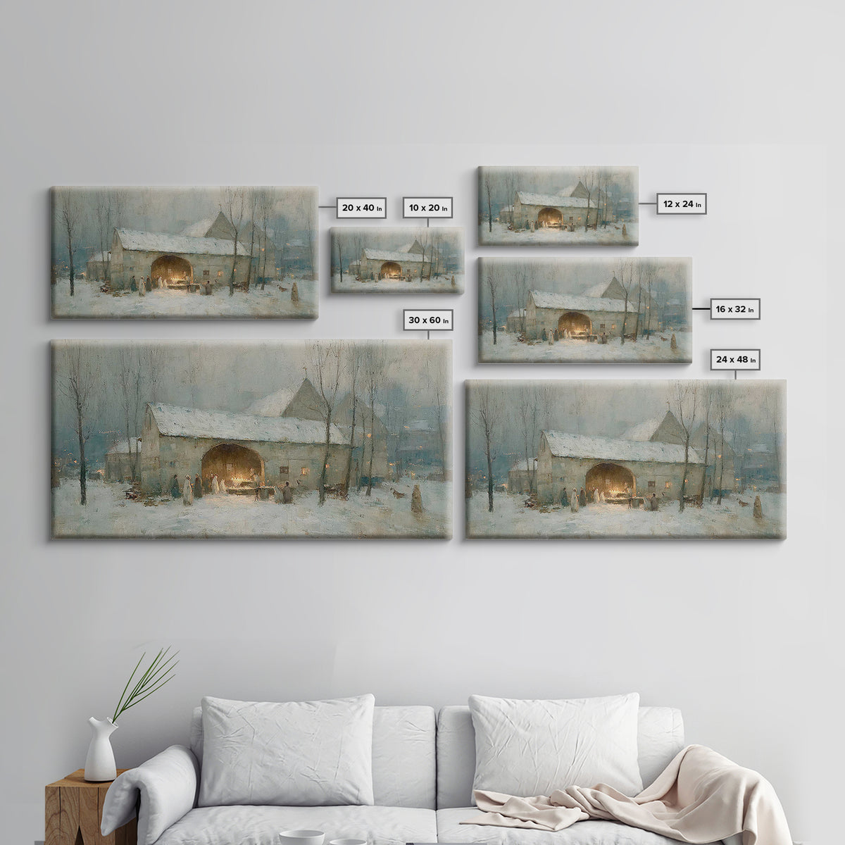 Snowbound Gathering Light | Framed Canvas Print | Christmas Art | Christian Wall Art | Vintage Christmas Art | Christian Art Canvas | Chris