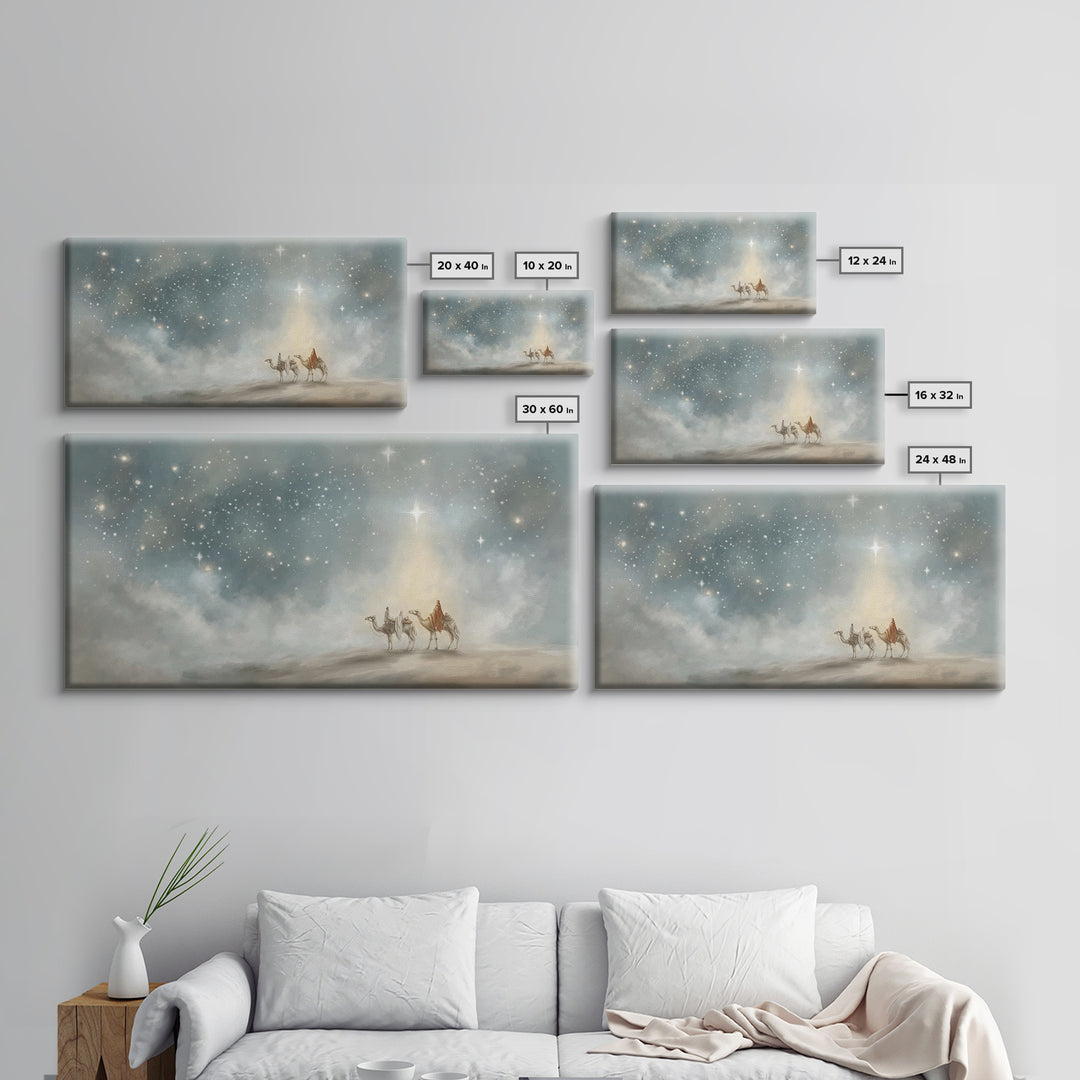 Guiding Star Journey, Framed Canvas Print, Christian Christmas Art, Christian Art Canvas, Christmas Wall Art, Blue Christian Art, Christian