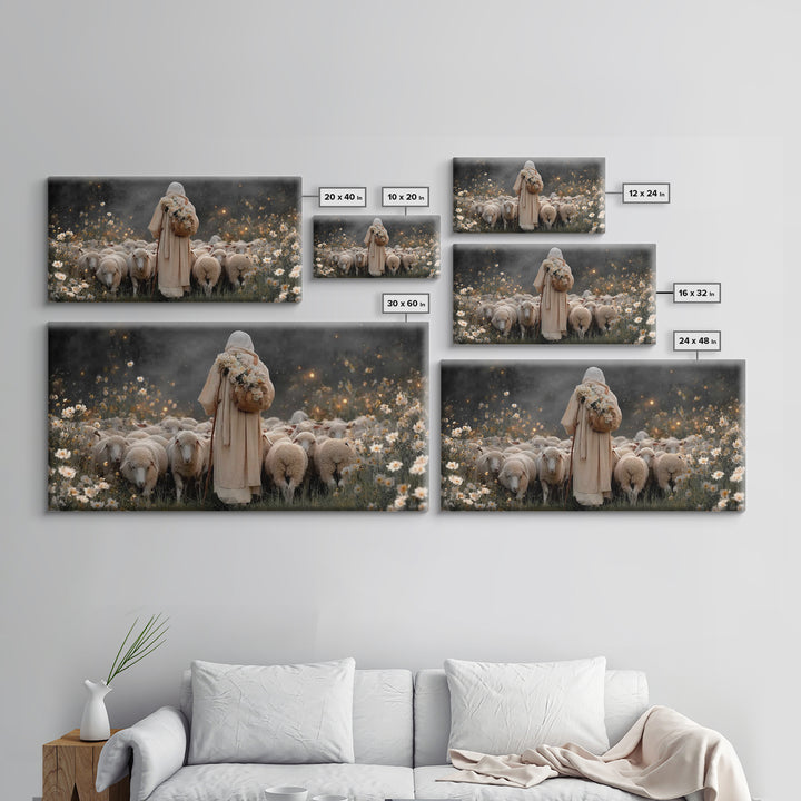 Floral Shepherd Grace – Framed Canvas Print – Christian Art Canvas – Jesus Painting – Christian Wall Art – Christian Art Gift – Christian C