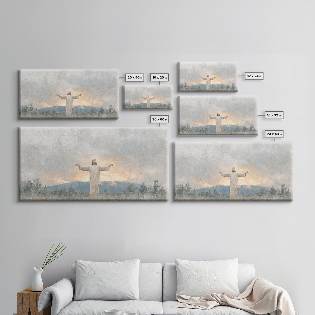 Open Arms Light | Framed Canvas Print | Christian Wall Art | Jesus Painting | Christian Art Canvas | Christian Gift | Modern Christian Art