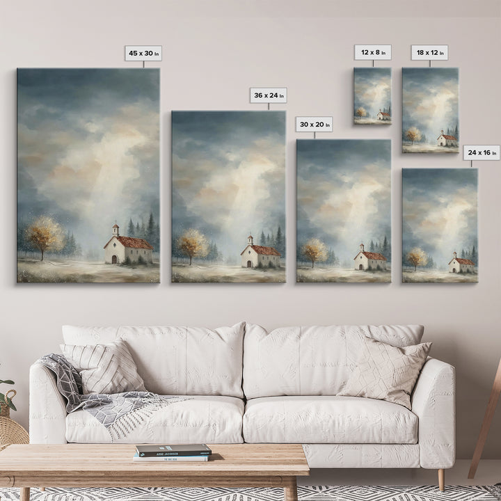 Mountain Chapel – Framed Canvas Print – Christian Art Canvas – Christian Wall Art – Christian Painting – Christian Decor