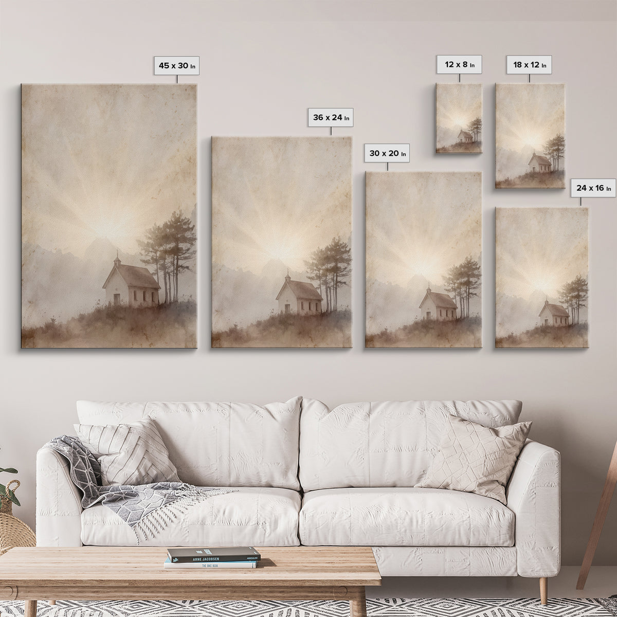 Dawn Chapel Grace – Framed Canvas Print – Christian Art Canvas – Christian Wall Art – Minimalist Christian Art – Christian Painting