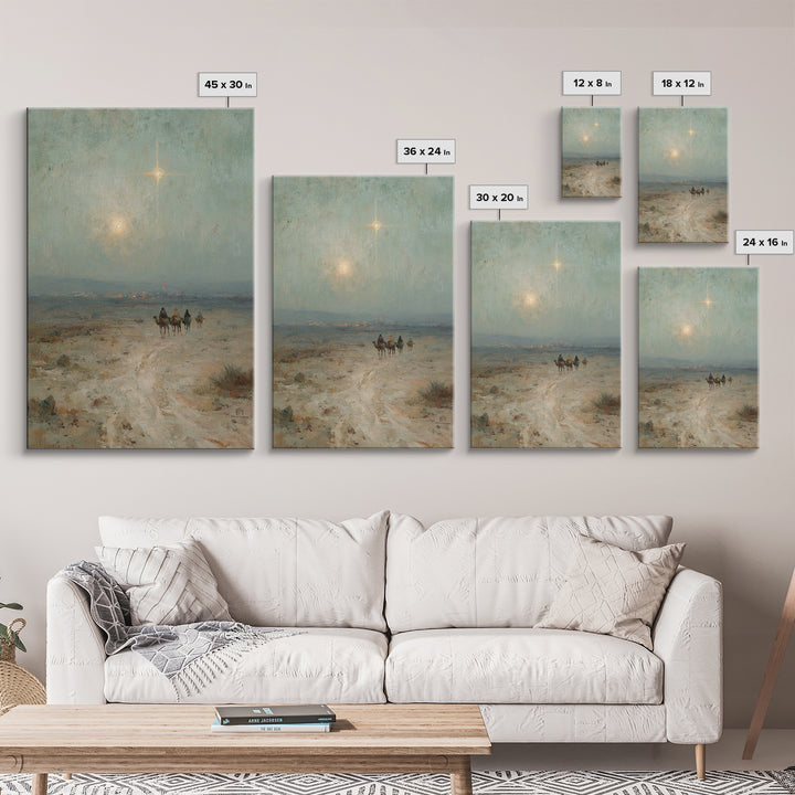 Desert Star Journey | Framed Canvas Print | Christian Art Print | Christian Wall Art | Vintage Christmas Art | Jesus Painting | Christian G