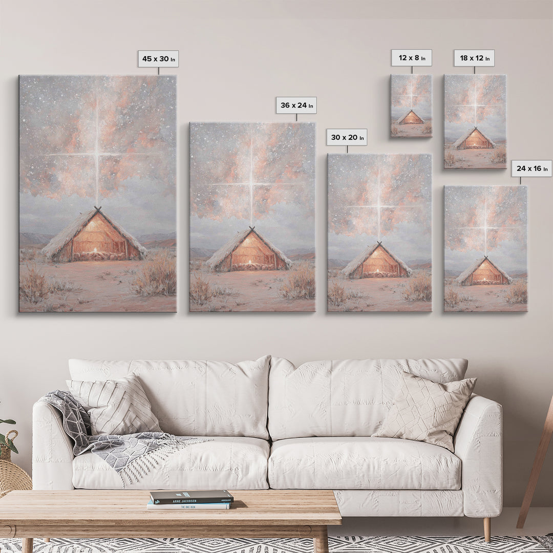 Heavenly Birth Light, Framed Canvas Print, Christian Wall Art, Christian Christmas Art, Jesus Painting, Christmas Canvas Wall Art, Christia