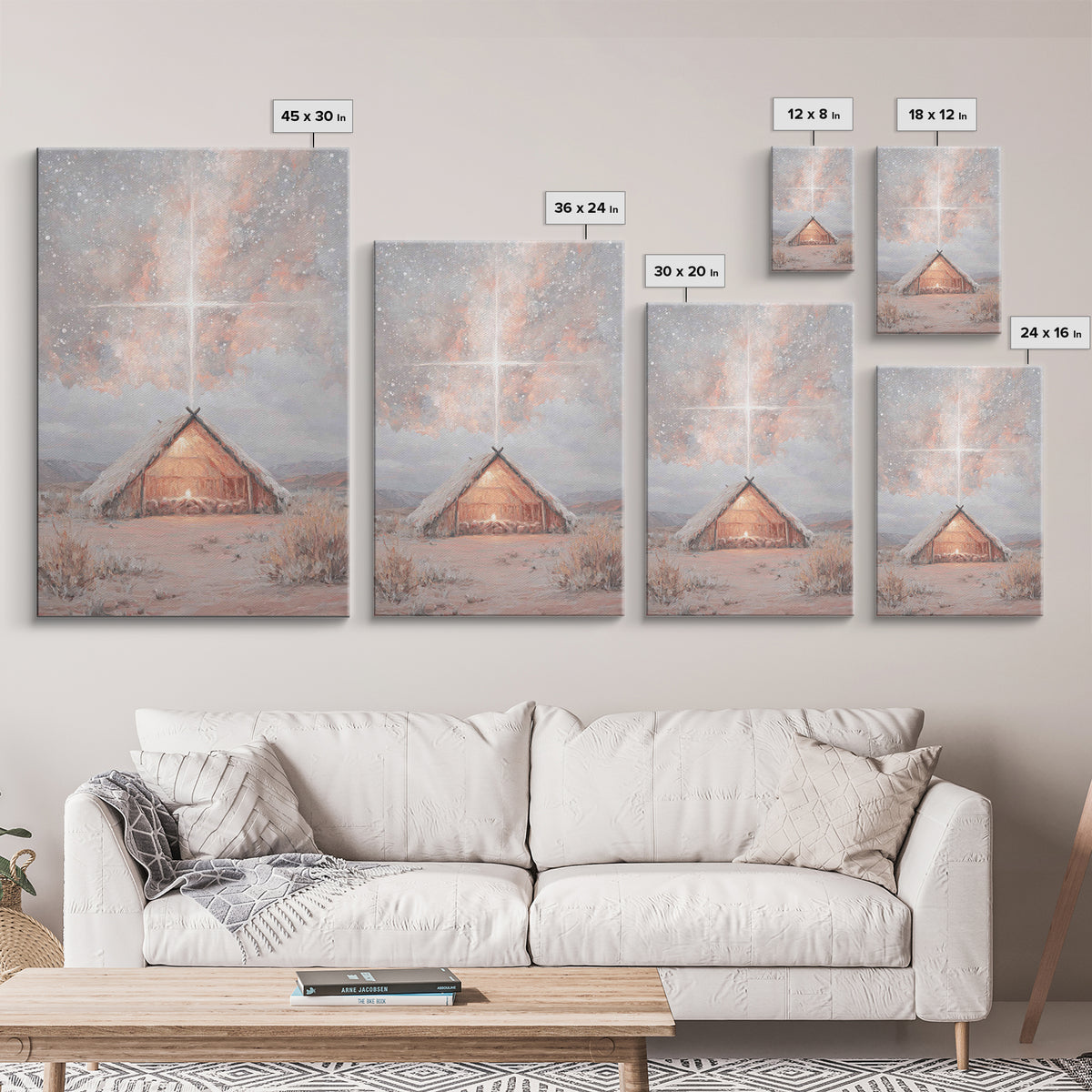 Heavenly Birth Light, Framed Canvas Print, Christian Wall Art, Christian Christmas Art, Jesus Painting, Christmas Canvas Wall Art, Christia
