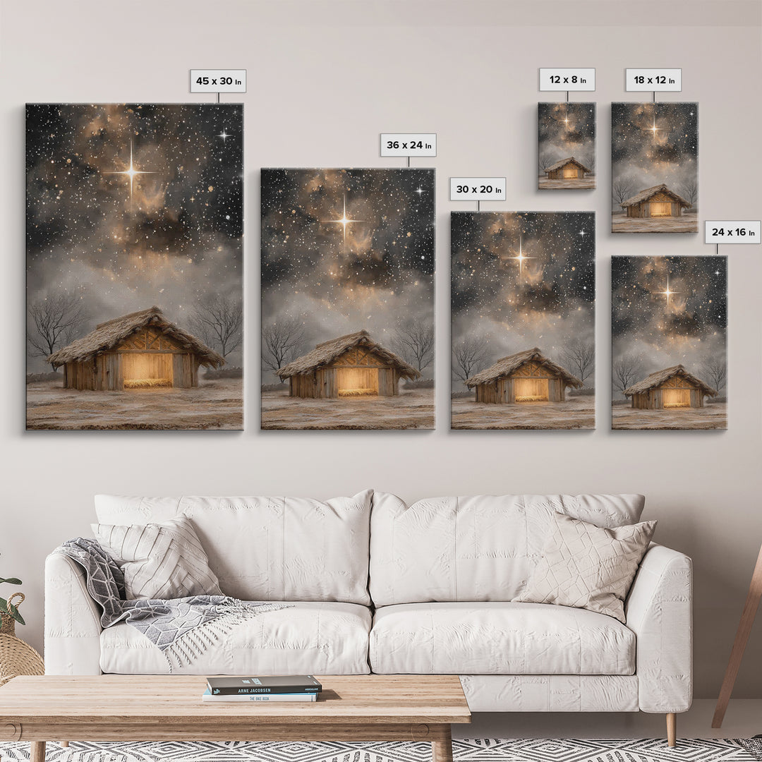 Holy Night Light | Framed Canvas Print | Christmas Canvas Wall Art | Christian Art Painting | Jesus Art Print | Christian Christmas Decor |