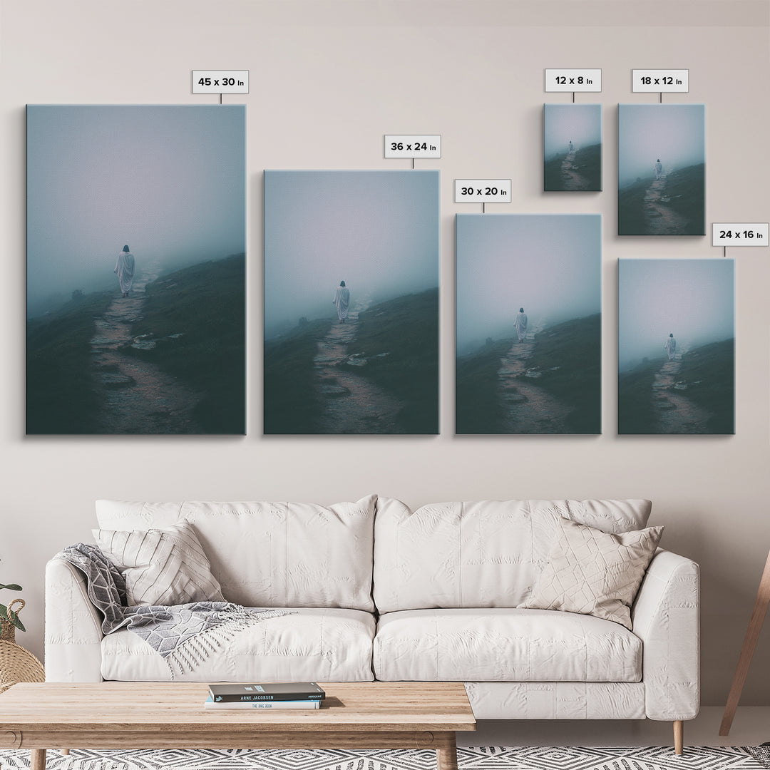 Misty Path – Framed Canvas Print – Christian Art Canvas – Jesus Painting – Christian Wall Art – Moody Christian Art – Christian Gift