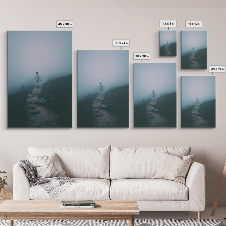 Misty Path – Framed Canvas Print – Christian Art Canvas – Jesus Painting – Christian Wall Art – Moody Christian Art – Christian Gift