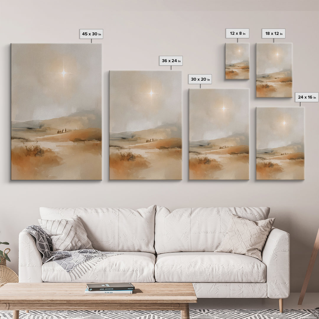 Desert Light Journey – Framed Canvas Print – Christian Art – Christmas Canvas Wall Art – Christian Painting – Jesus Christmas Art