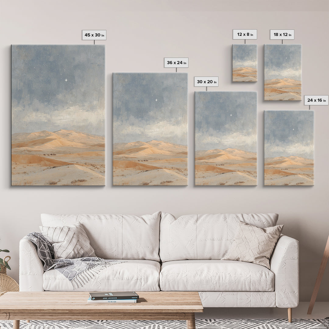 Kings In The Dunes – Framed Canvas Print – Christian Art Canvas – Christmas Art Framed – Jesus Painting – Christian Christmas Art