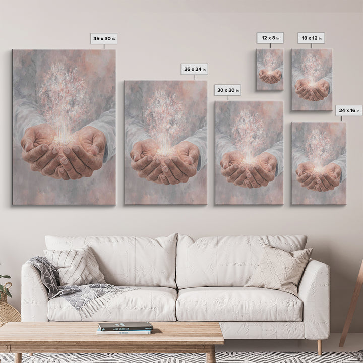 Hands Of Renewal , Framed Canvas Print, Christian Art Canvas, Christian Wall Art, Modern Christian Art, Jesus Painting, Christian Gift
