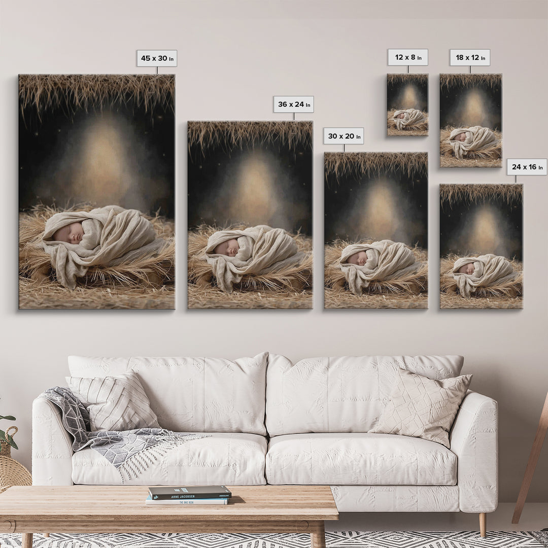 Heavenly Infant Glow – Framed Canvas Print – Christmas Art Prints – Christian Wall Art – Jesus Christmas Art – Christian Art Canvas – Chris