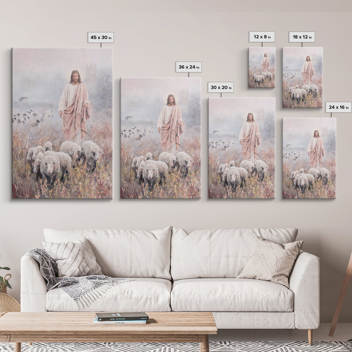 Morning Shepherd Path, Framed Canvas Print, Christian Art Canvas, Christian Wall Art, Christian Painting, Pastoral Scenery, Christian Decor