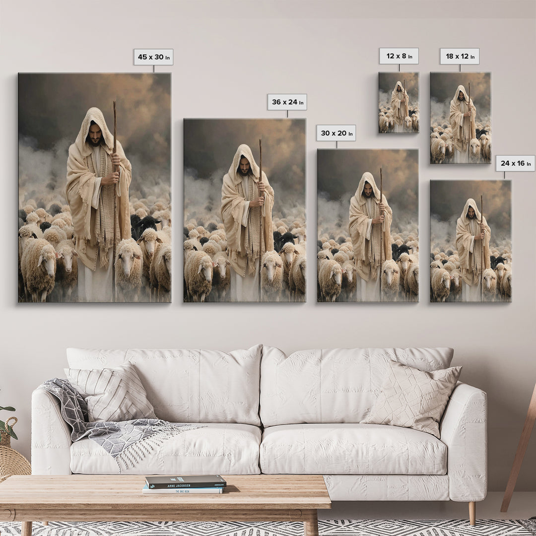 Eternal Shepherd Peace – Framed Canvas Print – Christian Art Canvas – Christian Wall Art – Jesus Painting – Christian Decorations – Christi