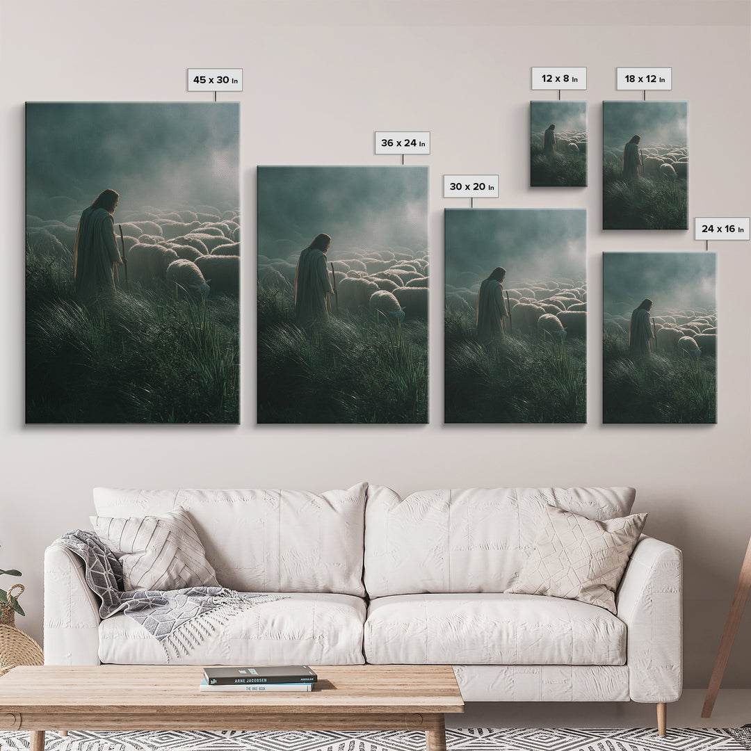 Fields Of Shepherding – Framed Canvas Print – Christian Art Canvas – Modern Christian Art – Jesus Painting – Christian Wall Art – Christian