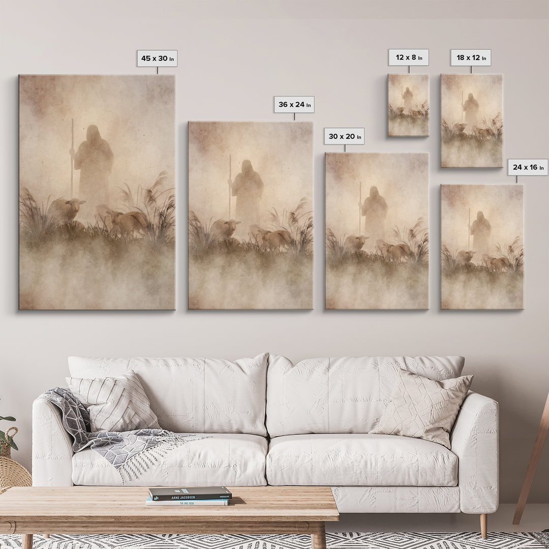 Guardian In The Mist | Framed Canvas Print | Christian Art Canvas | Jesus Painting | Moody Christian Art | Christian Wall Art | Subtle Chri