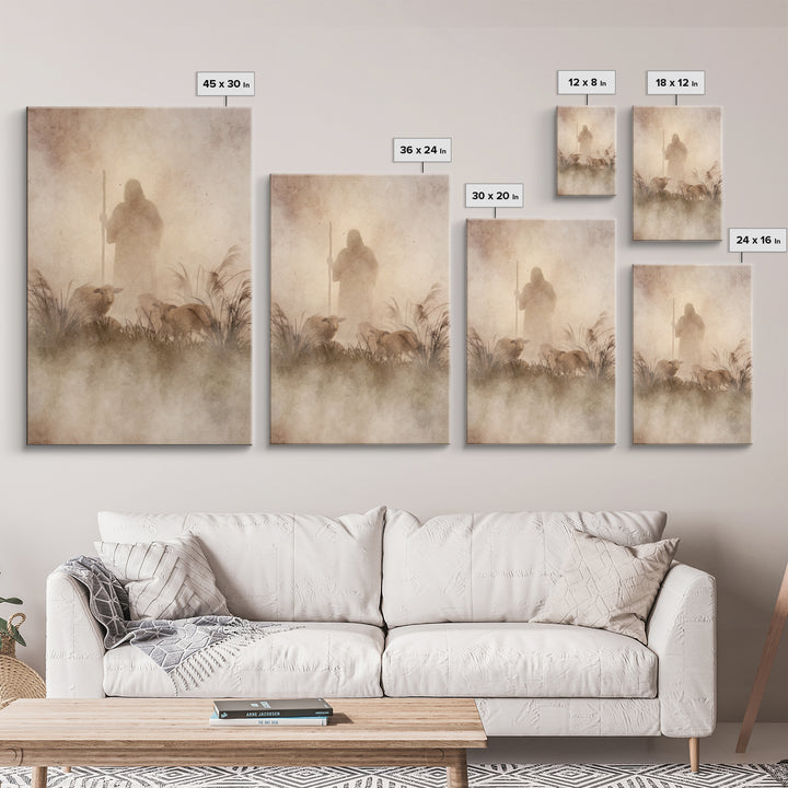 Guardian In The Mist | Framed Canvas Print | Christian Art Canvas | Jesus Painting | Moody Christian Art | Christian Wall Art | Subtle Chri