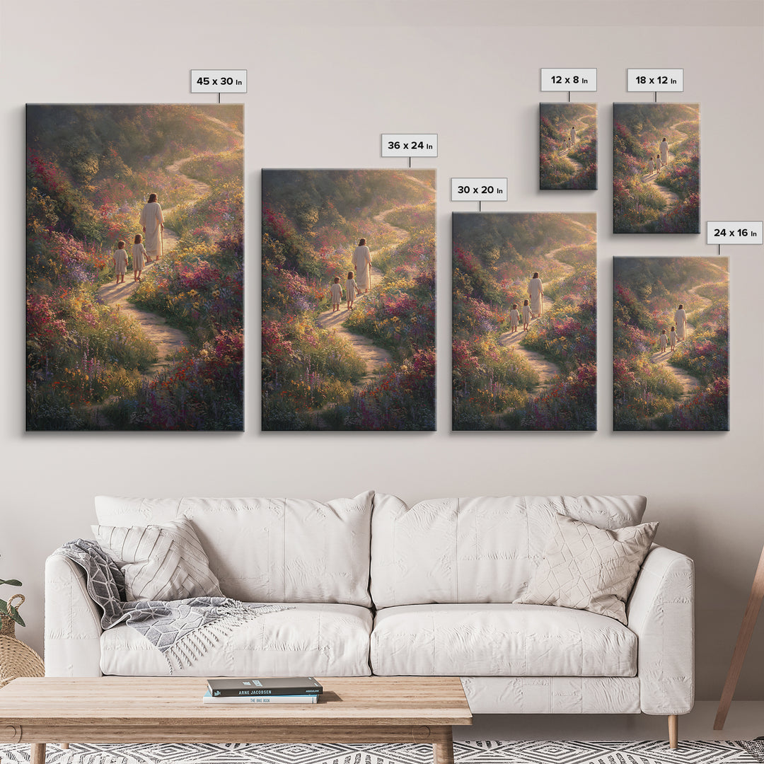 Eternal Bloom Path, Framed Canvas Print, Christian Wall Art, Jesus Painting, Christian Art Canvas, Christian Christmas Art, Christian Decor