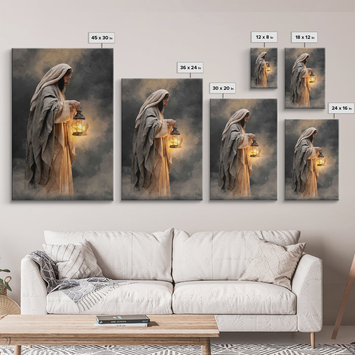 Guiding Lantern – Framed Canvas Print – Christian Wall Art – Jesus Painting – Christian Art Canvas – Moody Christian Art – Christian Gift