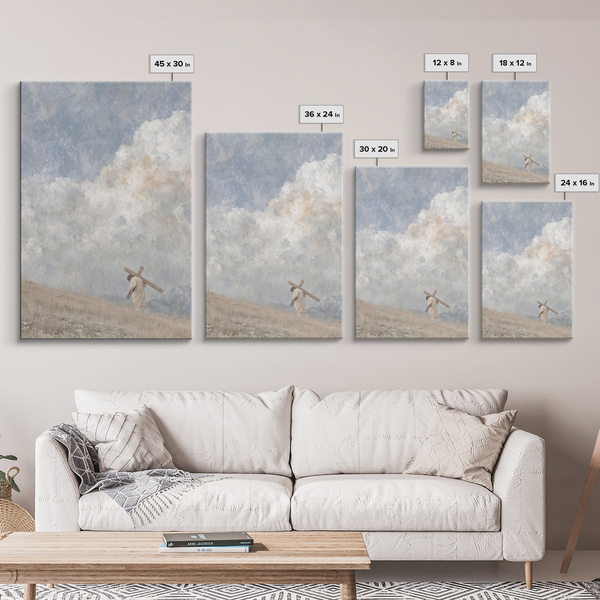 Silent Burden Road, Framed Canvas Print, Christian Art Canvas, Christian Paintings, Jesus Wall Art, Minimalist Christian Art, Subtle Christ