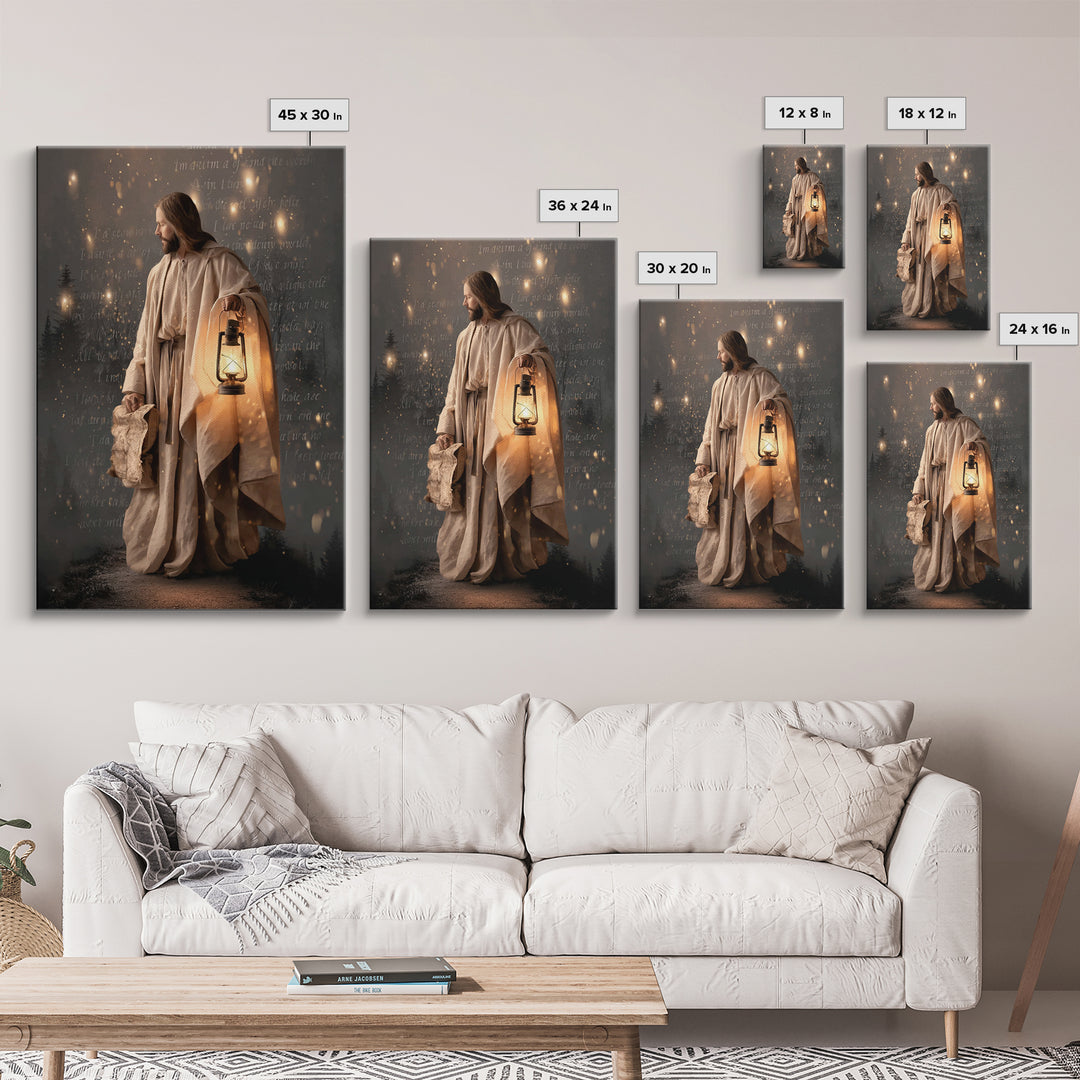 Guiding Through Night – Framed Canvas Print – Christian Wall Art – Christian Gift Ideas – Christian Art Print – Jesus Painting – Christian