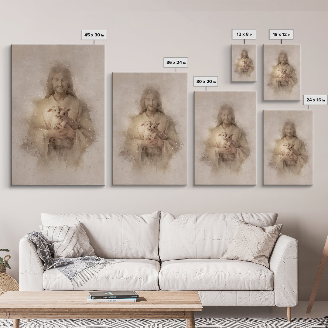 Gentle Shepherd Love – Framed Canvas Print – Jesus Painting – Christian Wall Art – Christian Decor – Christian Gift Ideas – Christian Art P