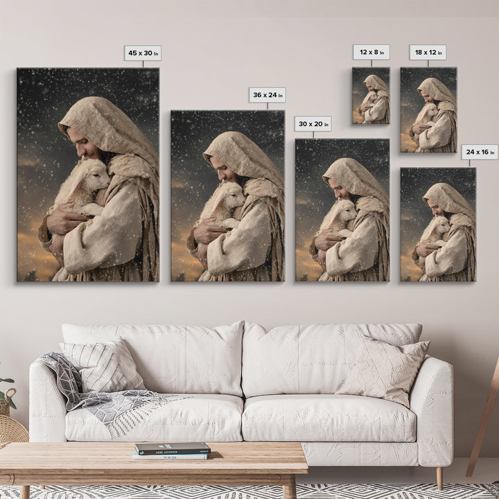 Shepherd’s Embrace – Framed Canvas Print – Jesus Painting – Christian Wall Art – Christian Art Canvas – Christian Art Print – Christian Gif