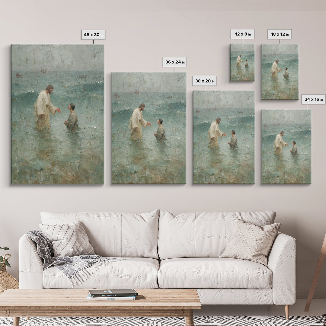 Waves Of Faith | Framed Canvas Print | Jesus Canvas Art | Christian Wall Art | Large Jesus Painting | Christian Art Print | Christian Decor