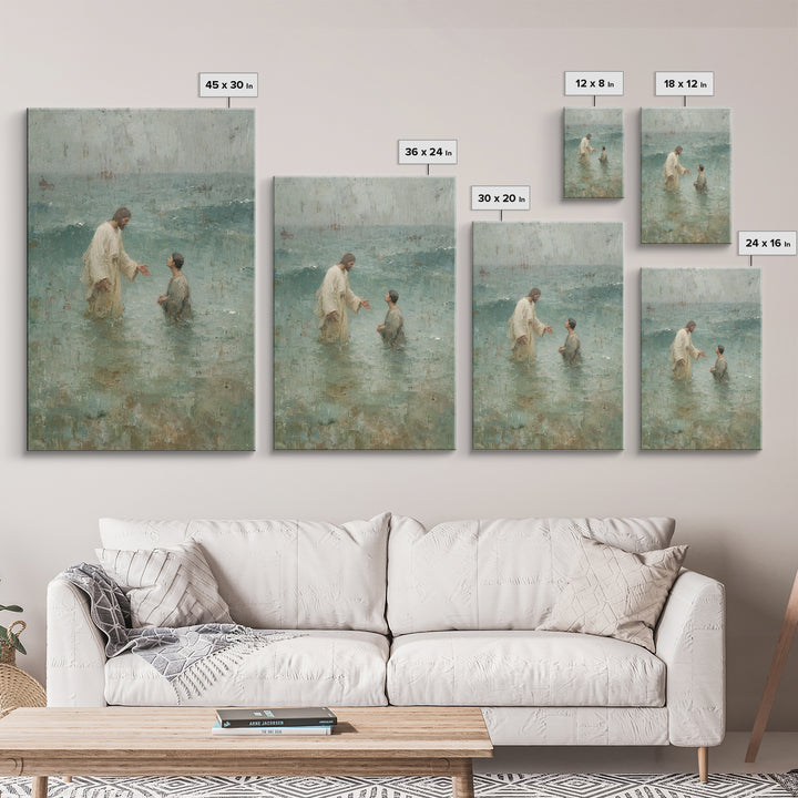 Waves Of Faith | Framed Canvas Print | Jesus Canvas Art | Christian Wall Art | Large Jesus Painting | Christian Art Print | Christian Decor