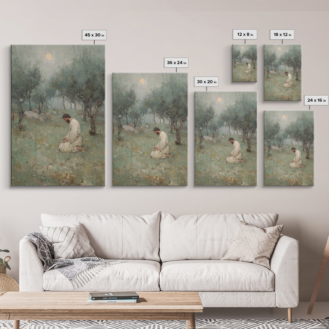 Garden Of Prayer – Framed Canvas Print – Christian Art Work – Jesus Painting – Christian Wall Art – Subtle Christian Art – Christian Decora