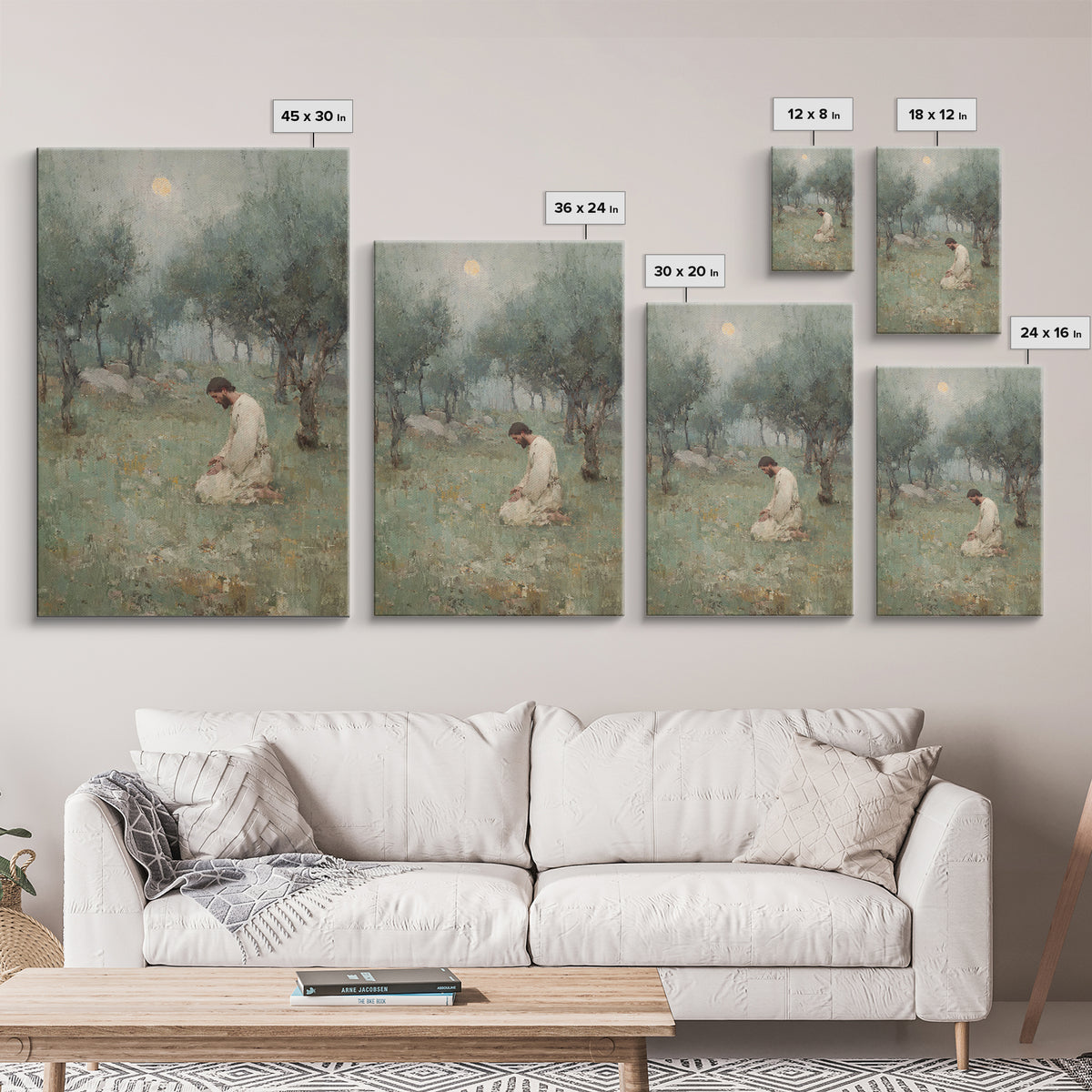 Garden Of Prayer – Framed Canvas Print – Christian Art Work – Jesus Painting – Christian Wall Art – Subtle Christian Art – Christian Decora