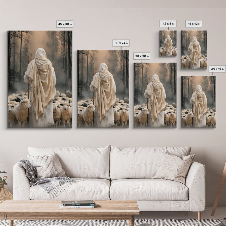 Guardian Of The Flock – Framed Canvas Print – Jesus Painting – Christian Wall Art – Large Jesus Painting – Christian Art Canvas – Christian