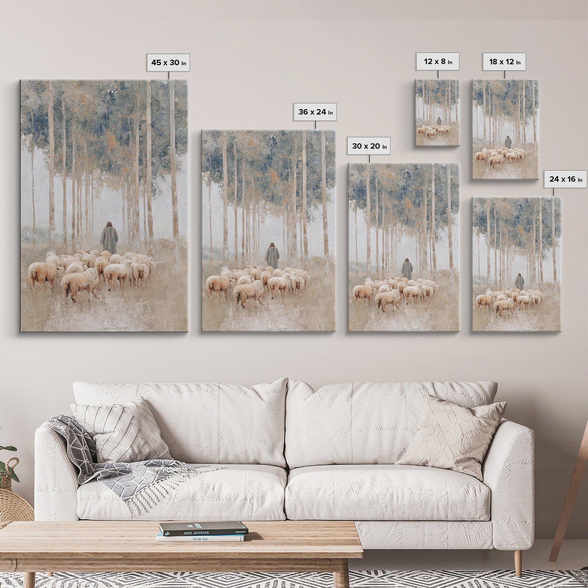 Woodland Shepherd Light – Framed Canvas Print – Christian Art Canvas – Christian Wall Art – Modern Christian Painting – Pastoral Scenery –