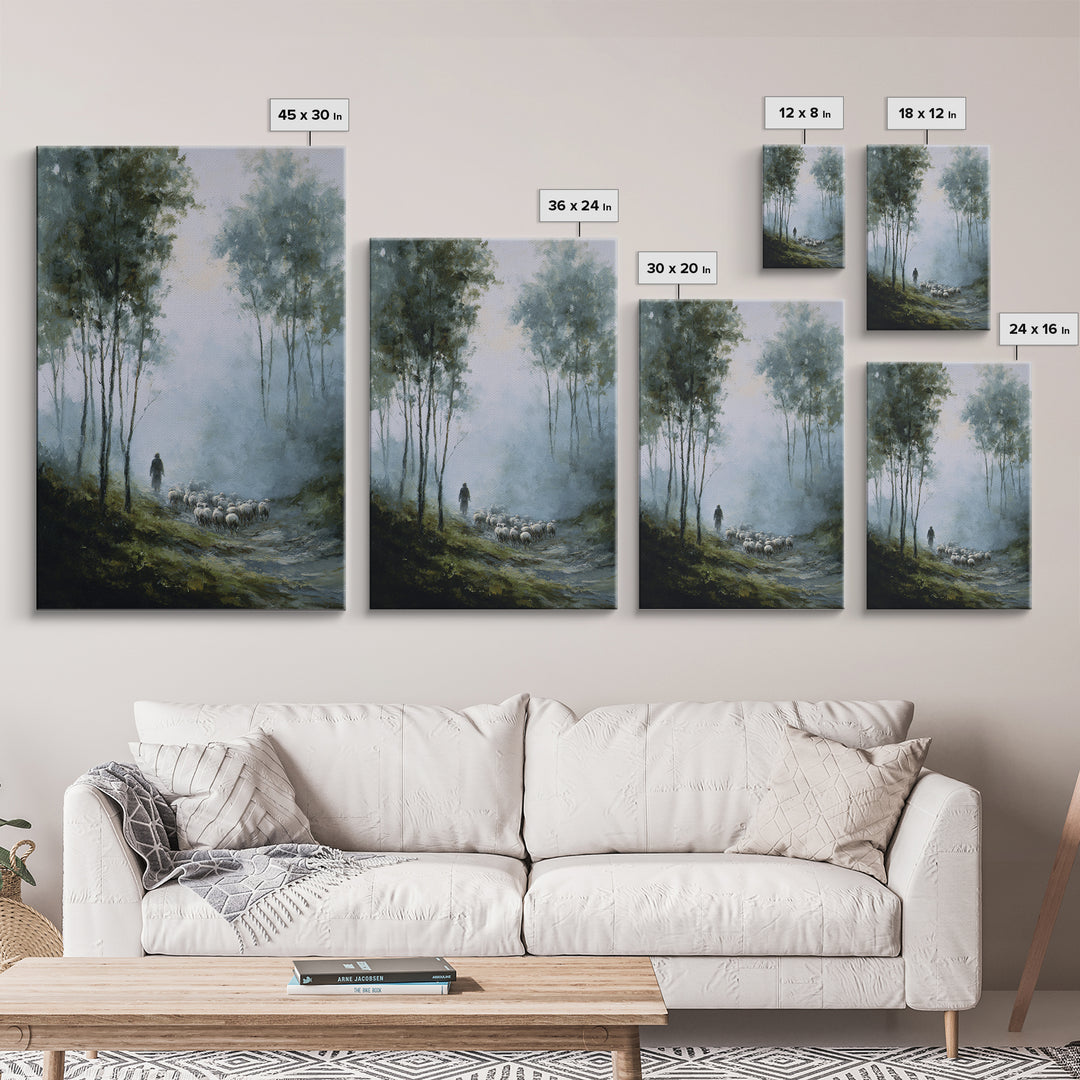 Silent Flock Journey – Framed Canvas Print – Christian Art Canvas – Christian Wall Art – Moody Christian Art – Jesus Painting – Christmas A