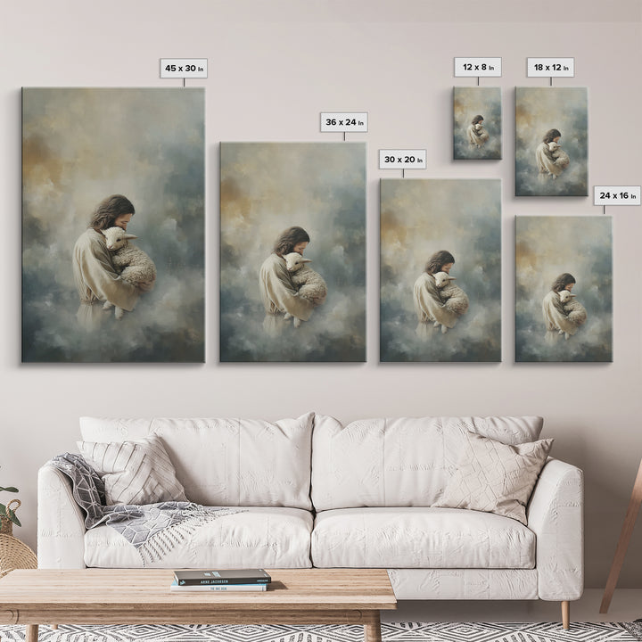Arms Of The Shepherd – Framed Canvas Print – Jesus Painting – Christian Art Canvas – Christian Wall Art – Christian Christmas Art – Subtle