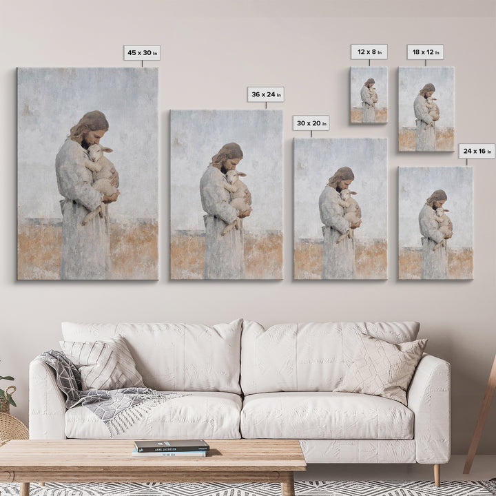 Heavenly Lamb Embrace – Framed Canvas Print – Christian Art Canvas – Jesus Painting – Christian Wall Art – Large Christian Art – Christian