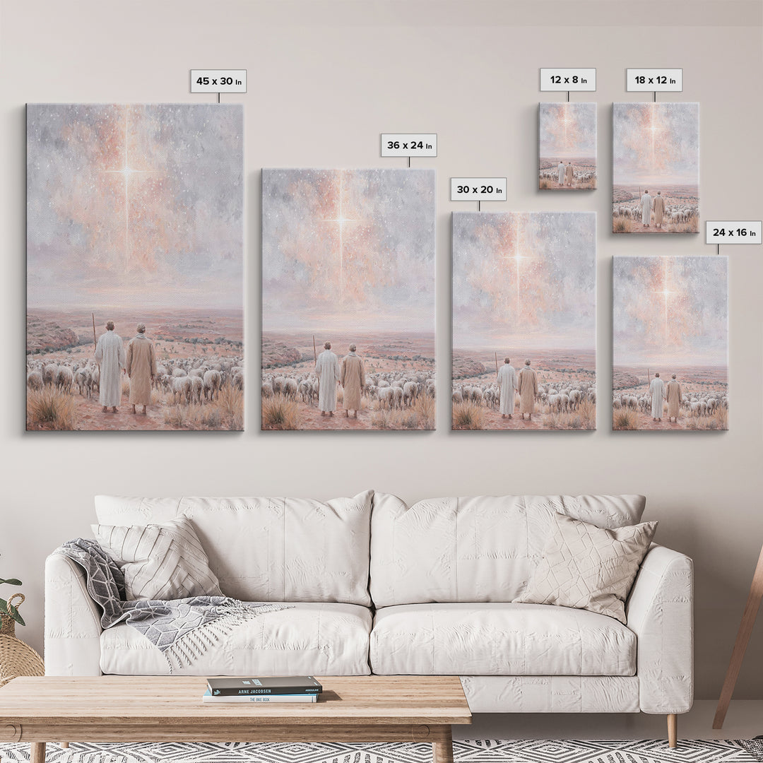 Radiant Sky Promise, Framed Canvas Print, Christian Wall Art, Christian Christmas Art, Christmas Art Prints, Christian Art Canvas