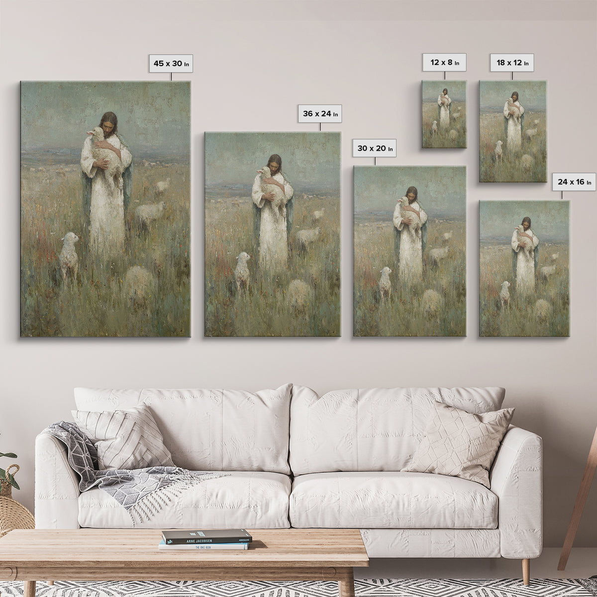 Gentle Shepherd Light, Framed Canvas Print, Christian Wall Art, Jesus Painting, Christian Art Canvas, Christian Gift Ideas, Vintage Christi